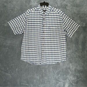 Linen Cotton Blend Blue & Cream Plaid Short-Sleeve Button-Down Shirt size XL